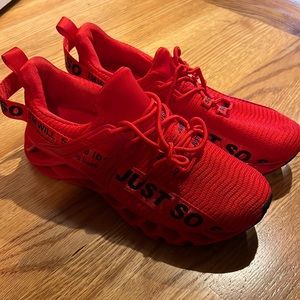 All red just do it running shoes